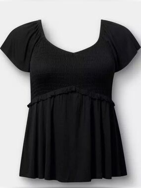 Torrid Black Smocked Scoop-Neck Women’s Top - Casual Babydoll Style